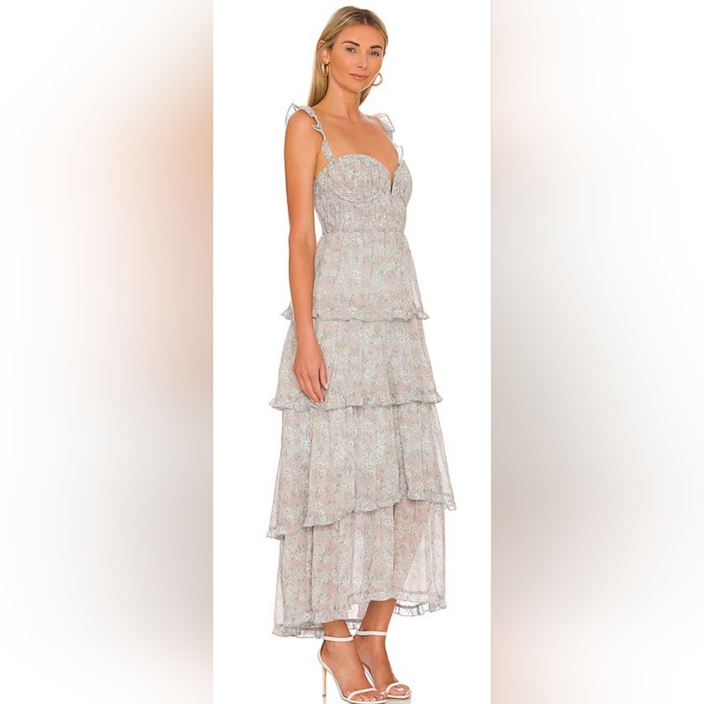 ASTR The Label Revolve Ruffle Maxi Dressblue Light Blue Floral smocked bodice - Picture 2 of 12